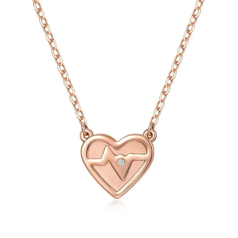 14KRG 0.03Ct Heartbeat Heart Necklace