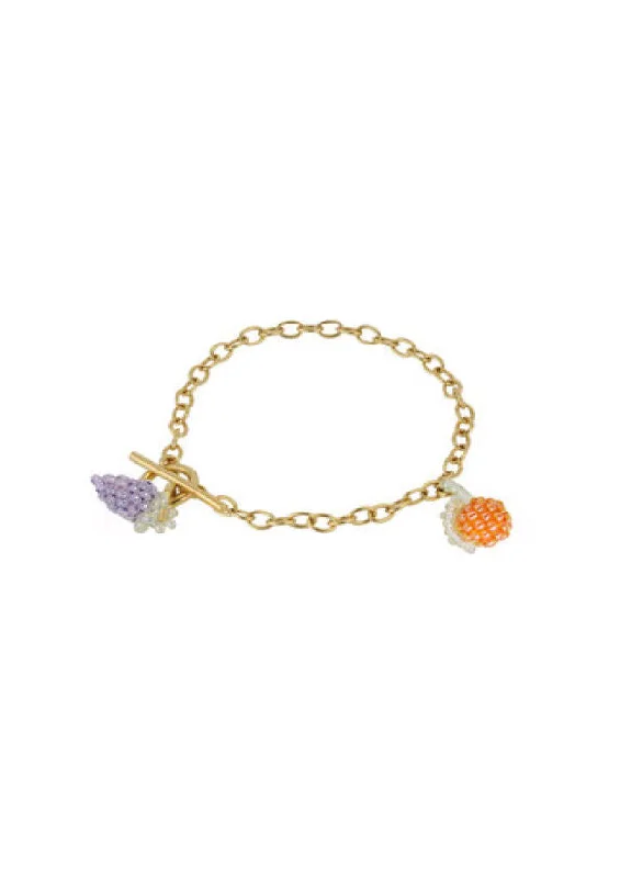 Orange and Grape Bracelet Gold Plated, Orange and Purple Beads