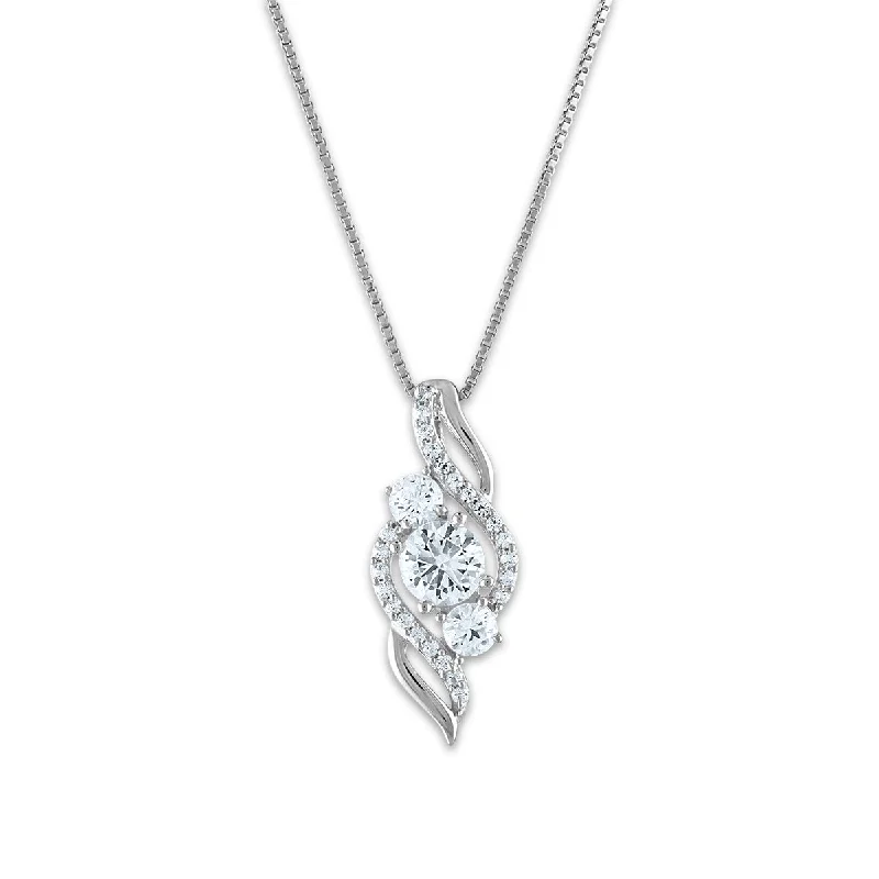 White Sapphire Three Stone 18-inch Pendant in  Sterling Silver