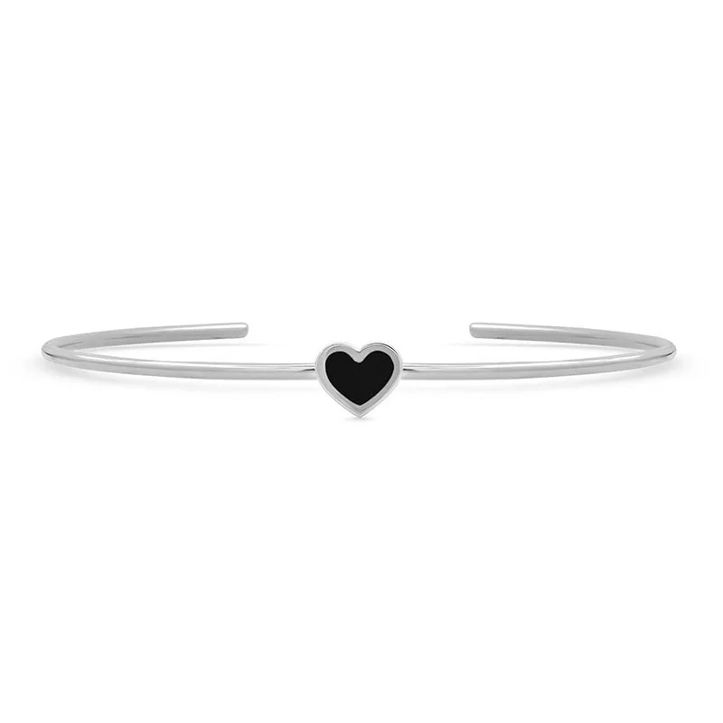 White Gold Onyx Inlay Heart Cuff